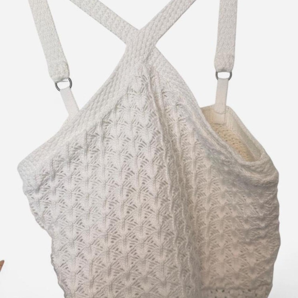 Hollister White Crochet Crossback Crop Top (S)
